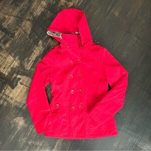 MaxMara Women’s Red Hooded Jacket Coat Plaid Lining size Medium Outerwear